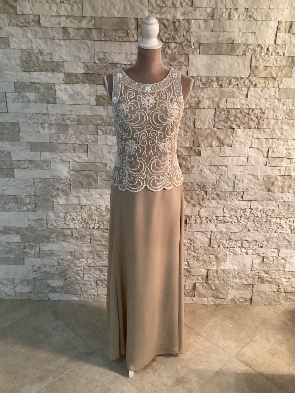 J Kara Sleeveless Scallop Long Beaded Dress